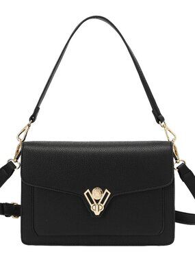 Valentino Orlandi Black Pebbled Flap Crossbody Bag VOSB-005P NWT
